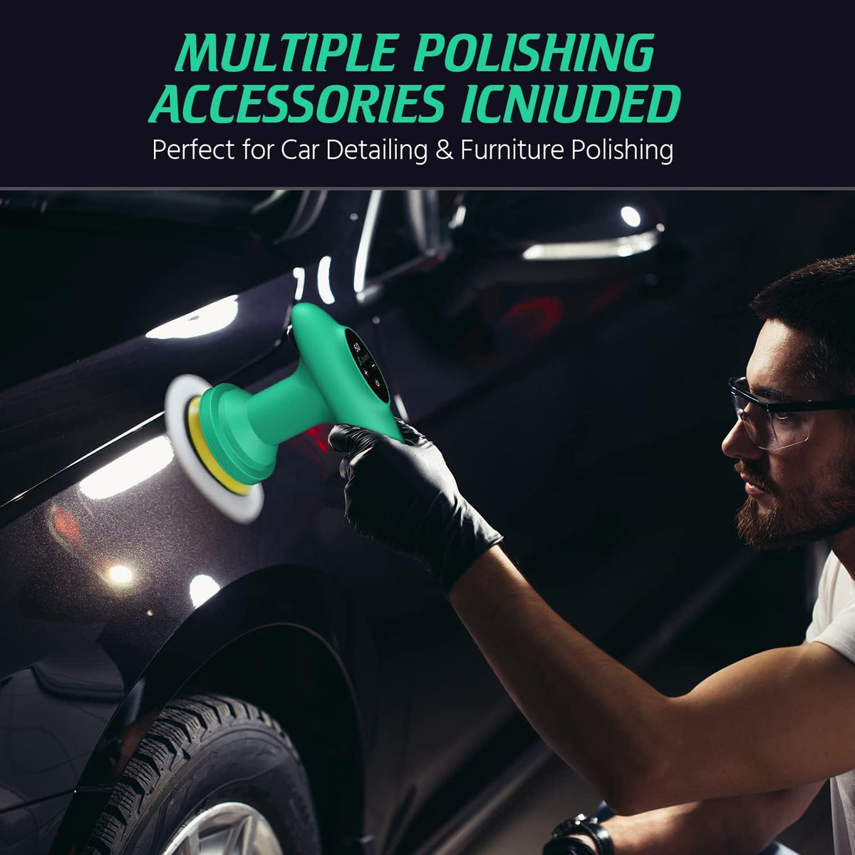 Cordless Car Polisher, 4 inch 2500-6000 RPM Micro Car Buffer Polisher with Touchscreen, 6 Speeds Orbital Buffer with Paste Wax & Pads Q5093