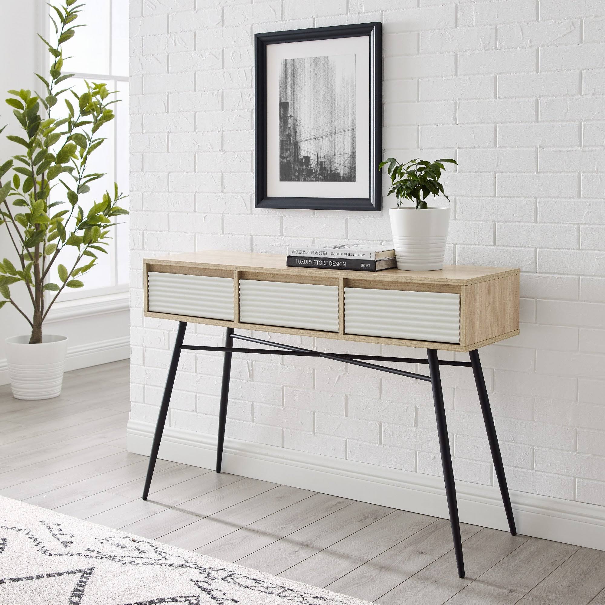 Fluted 3-Drawer Entry Table - Birch/Solid White C65460