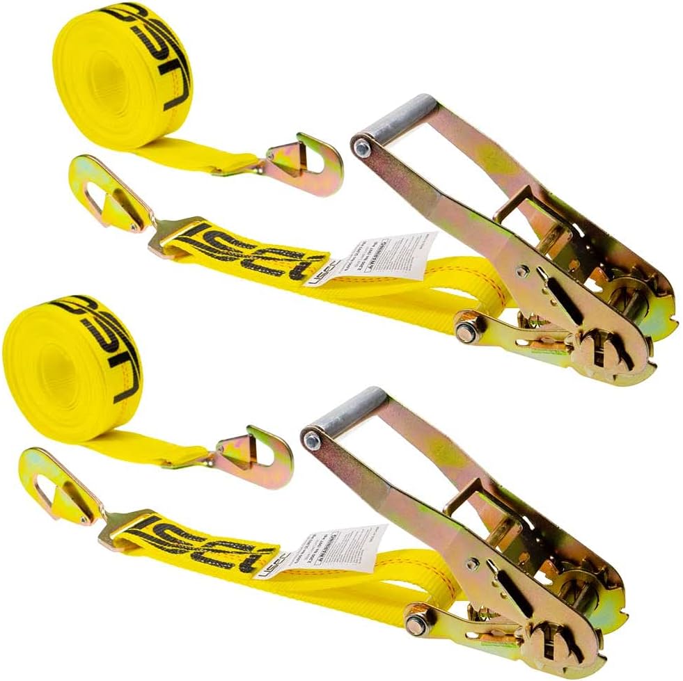2 Pack Yellow 2 Inch x 20 Foot Ratchet Straps with Snap Hook K104101