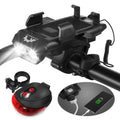 Bike Light Set Front Rear USB Rechargeable Waterproof LED Headlight with Phone Holder Horn T5243