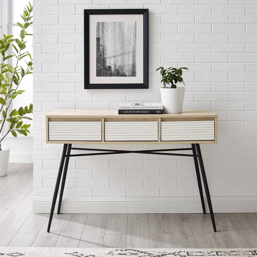 Fluted 3-Drawer Entry Table - Birch/Solid White C65460