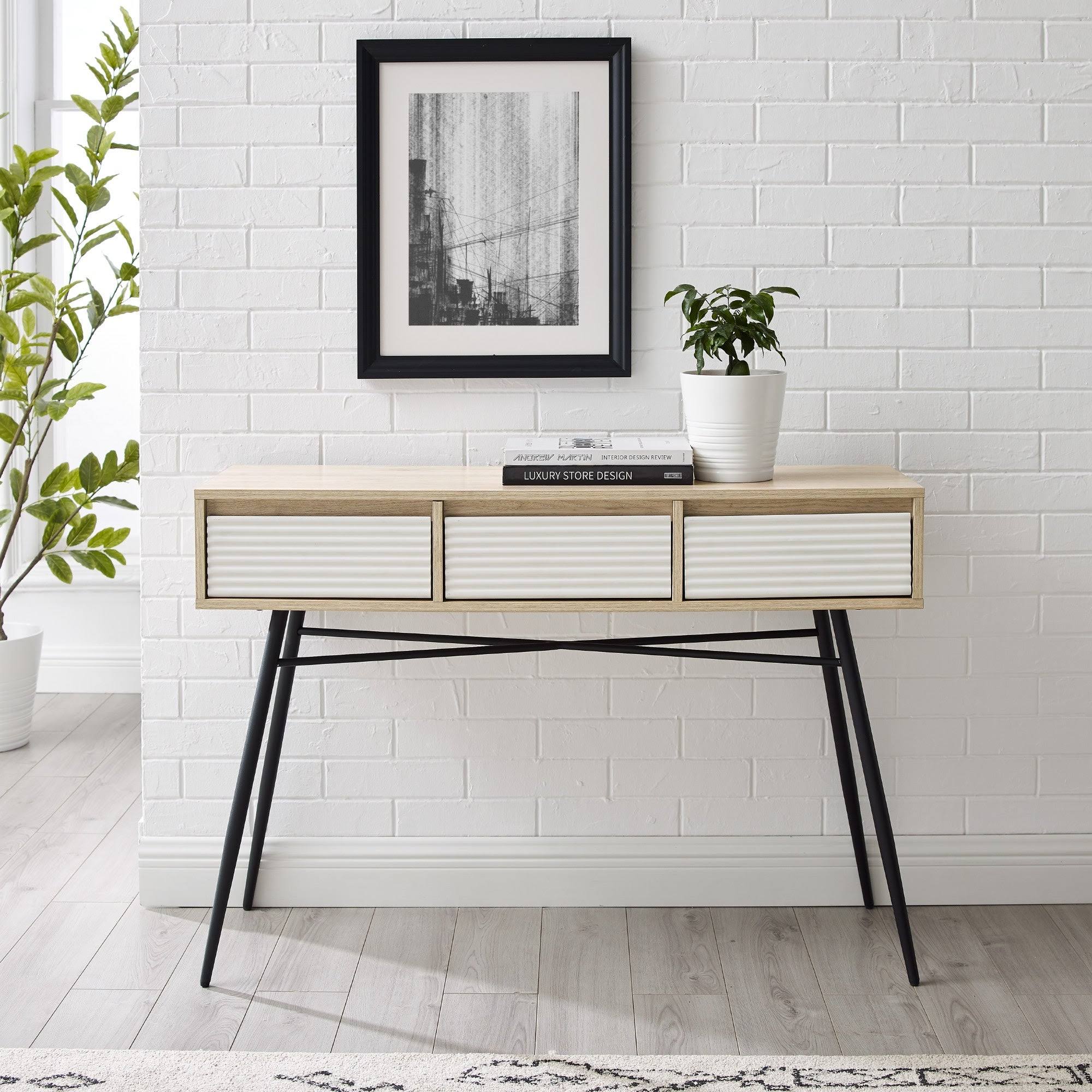 Fluted 3-Drawer Entry Table - Birch/Solid White C65460