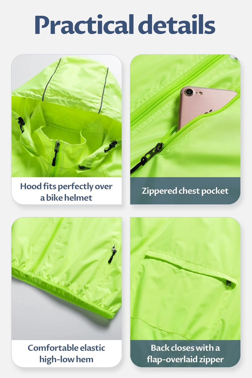 Yellow Ultralight Packable Cycling Rain Jacket J565067
