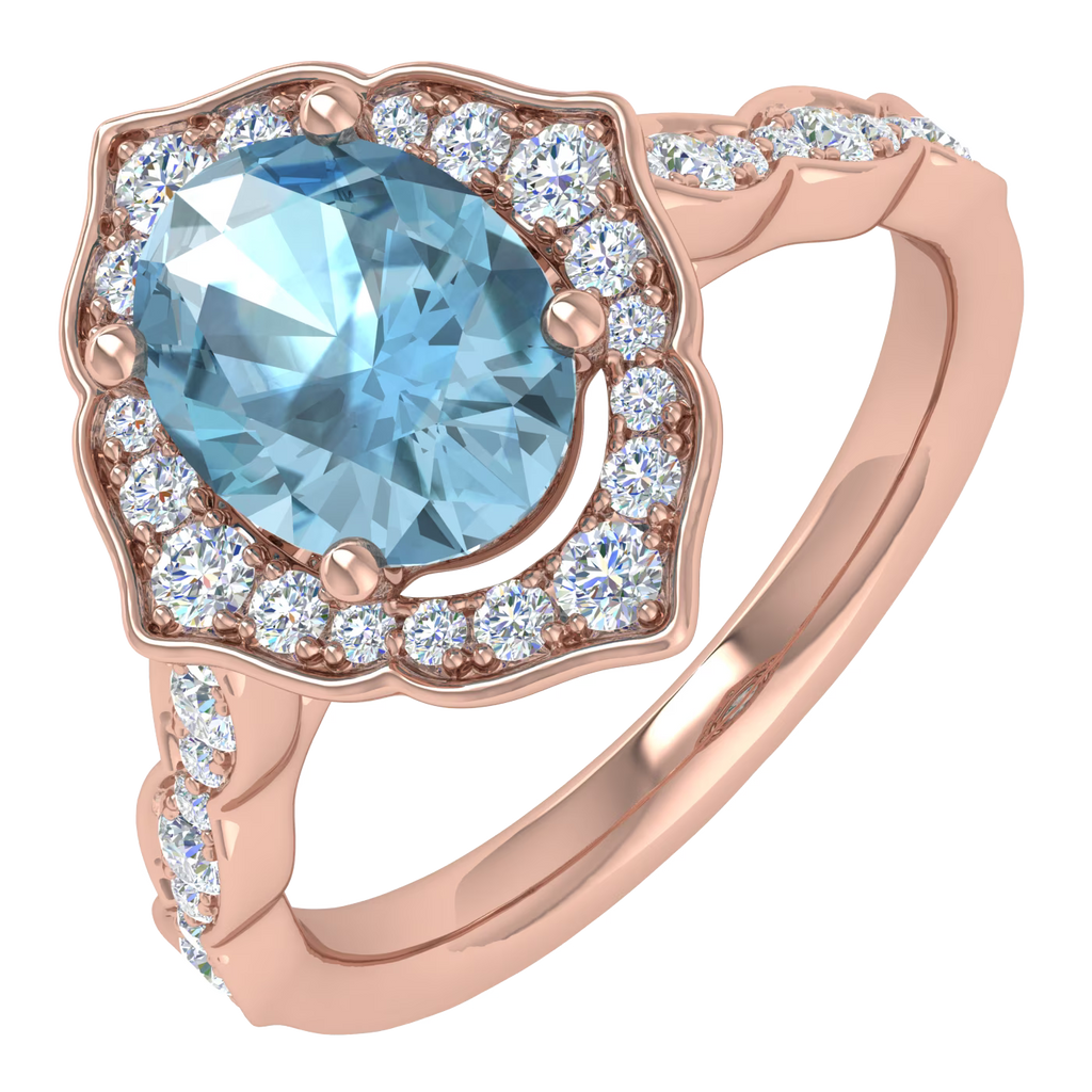 14K Rose Gold Oval Blue Topaz Engagement Ring U6554