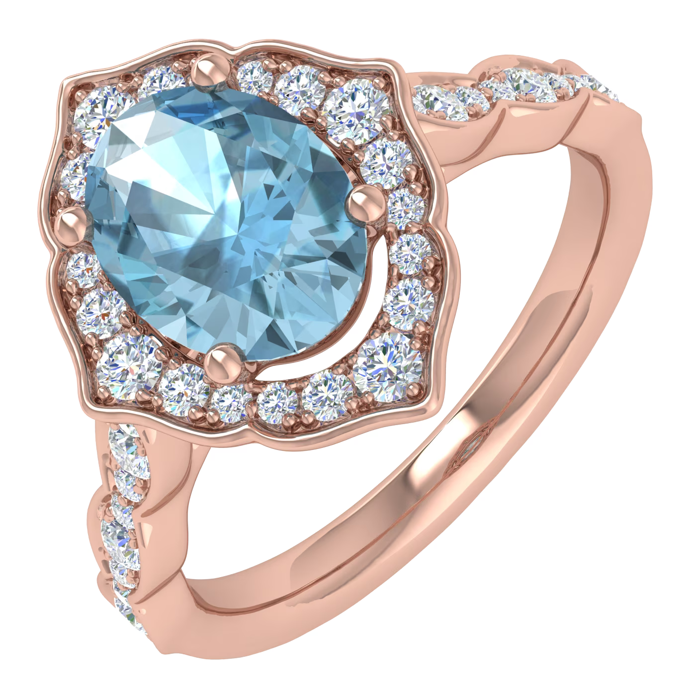 14K Rose Gold Oval Blue Topaz Engagement Ring U6554