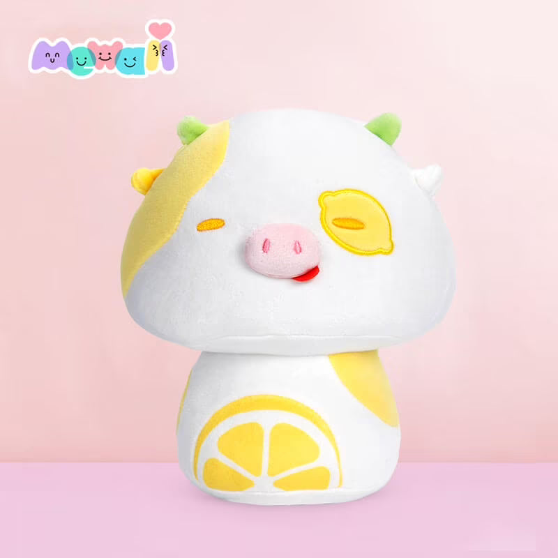 13.5" Mushroom Plush Lemon Cow Plush Pillow O27416