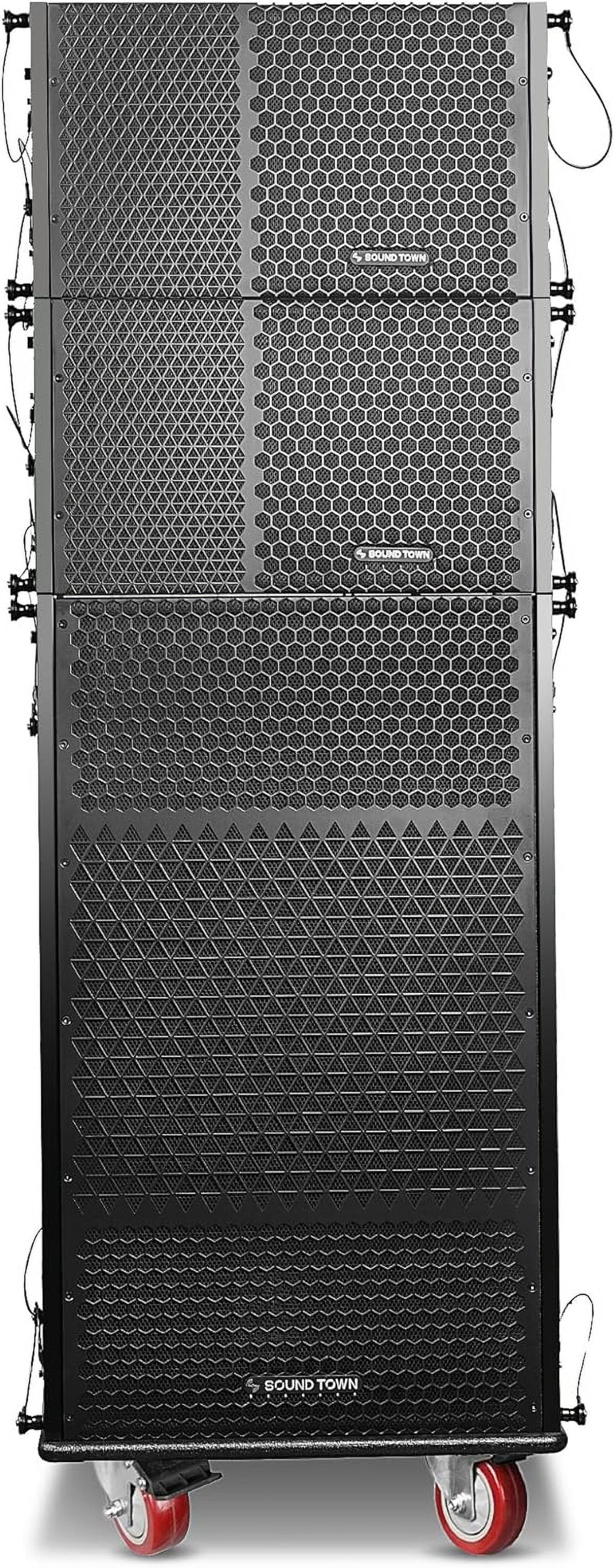 Black Powered Line Array Speaker System with Dual 15-inch Subwoofer and Two 10-inch Speakers T2804