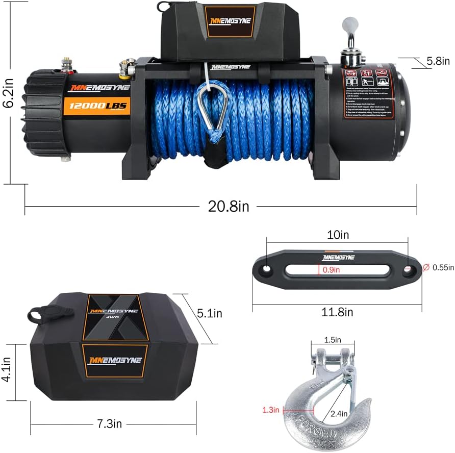 12000LBS Synthetic Rope Electric Winch Kit with Hawse Fairlead U275