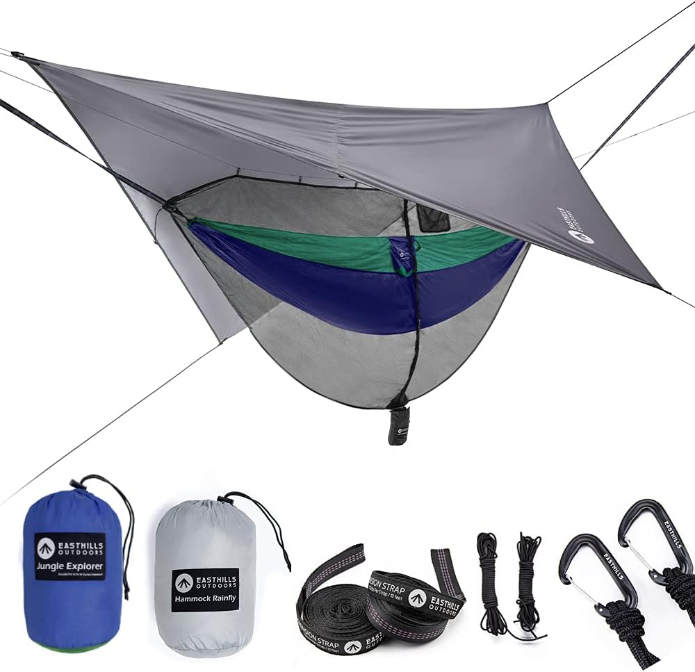 Red Double Camping Hammock with Mosquito Net and Rainfly I214139