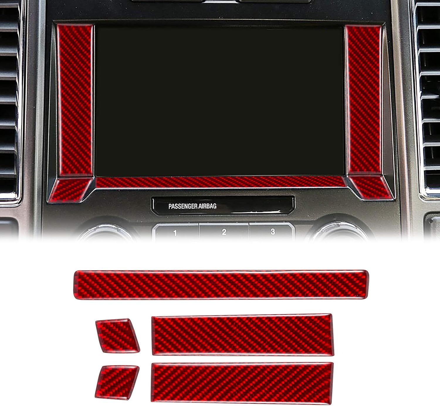 Carbon Fiber Center Console Screen Frame Trim Cover Red 5PCS Q309