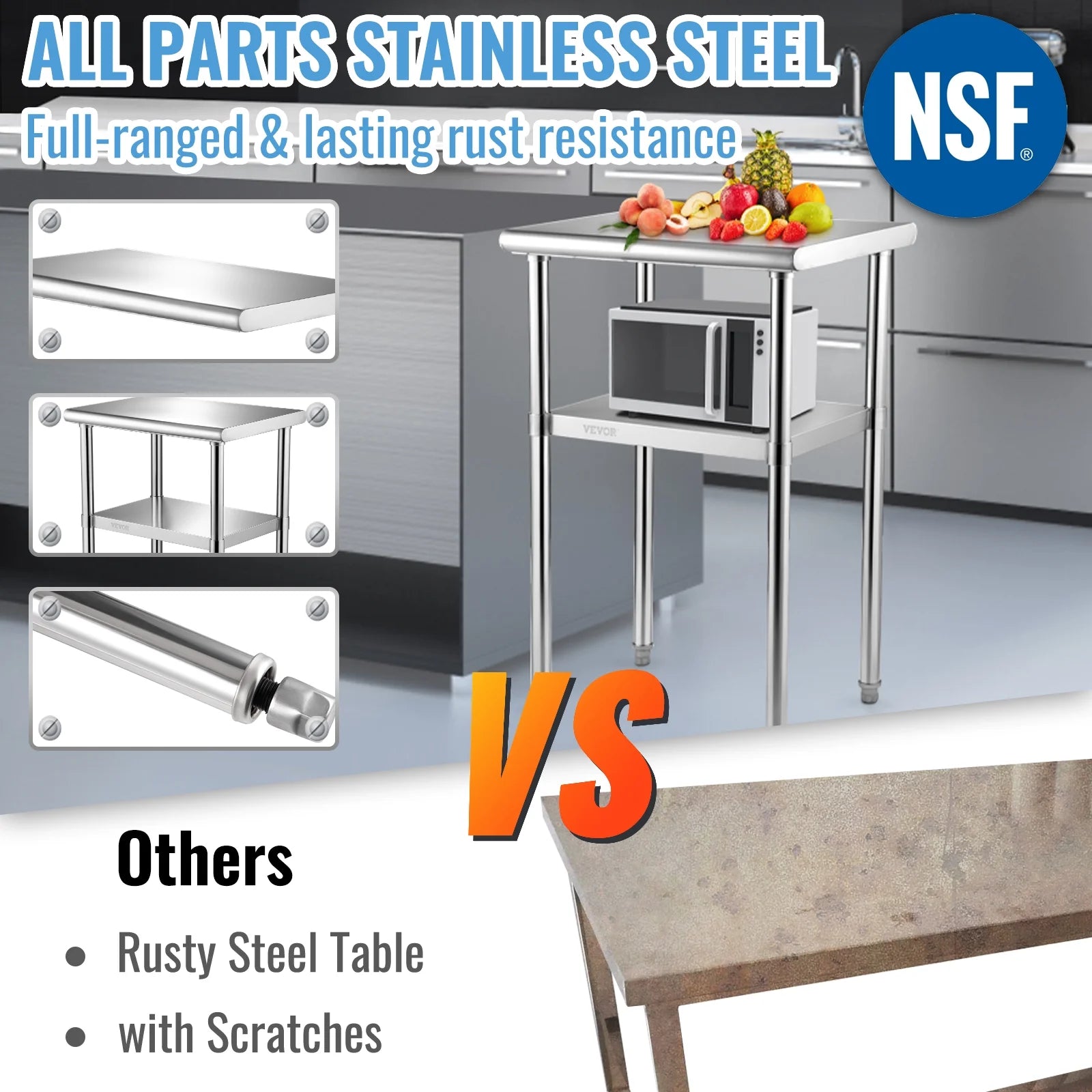 Stainless Steel Prep Table with Adjustable Undershelf T7583