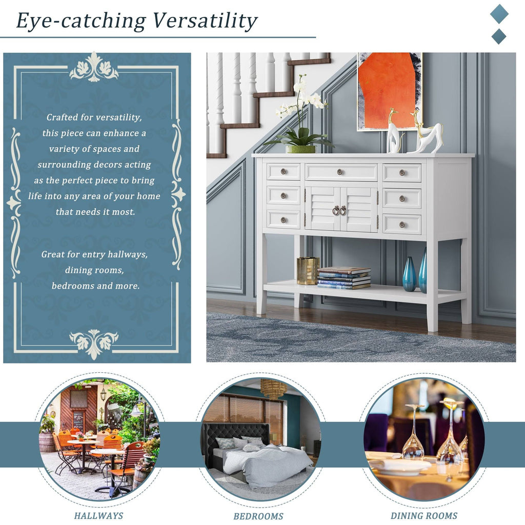 Green 7 Drawer Console Table with Cabinet E2802