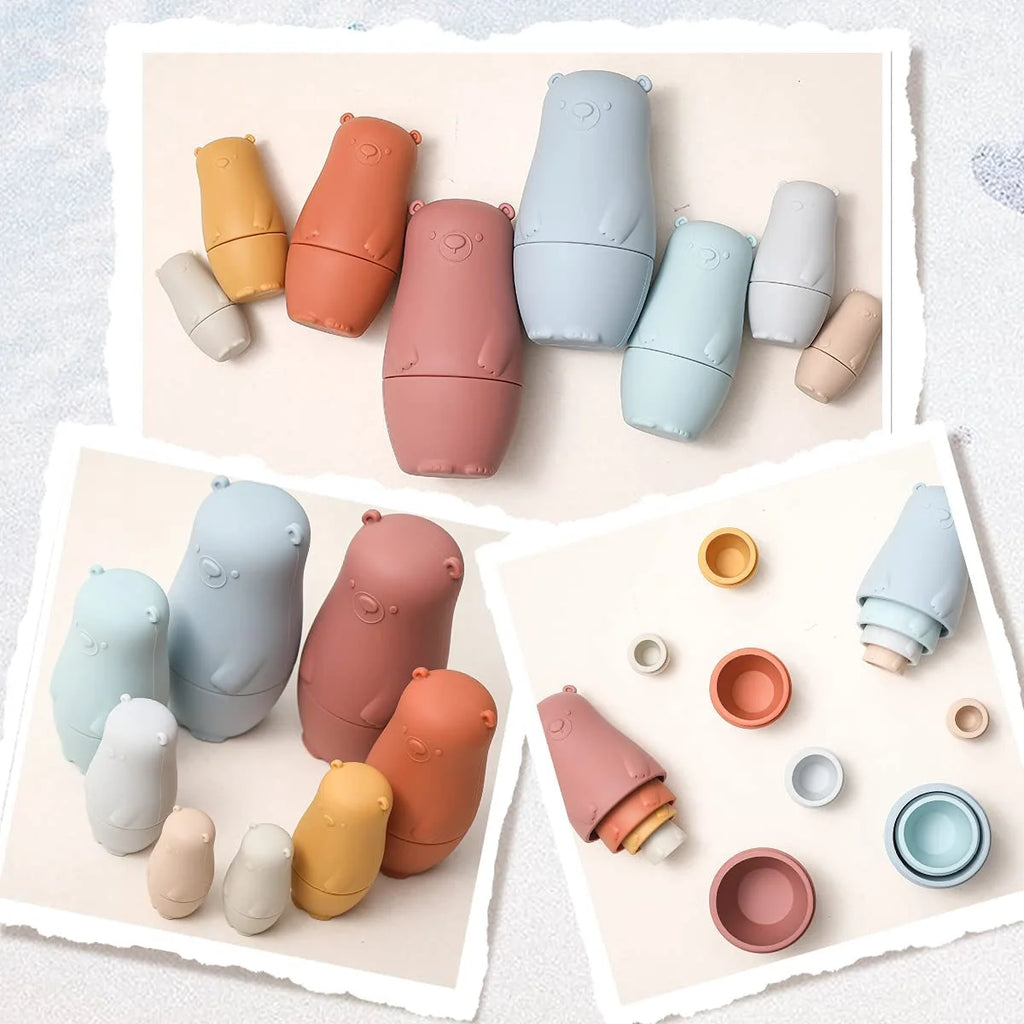 Red Silicone Matryoshka Dolls Stacking Nesting Doll Toys Set I35273