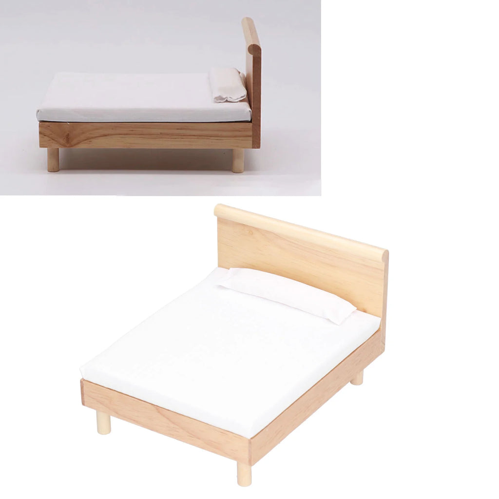 Wooden Double Bed for Dollhouse Decoration W16556
