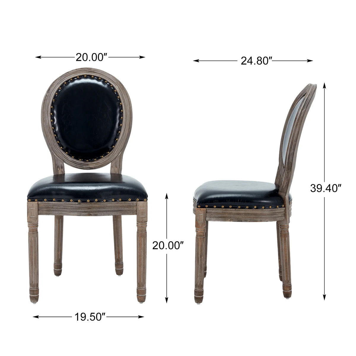 Black Leather Dining Chairs Set of 4 with Solid Wood Legs F93714