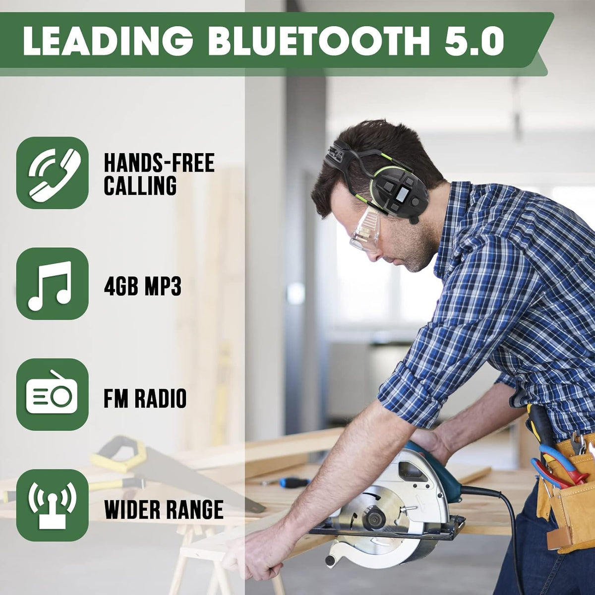 Green Bluetooth Noise Reduction Safety Ear Muffs with Mic Z742810