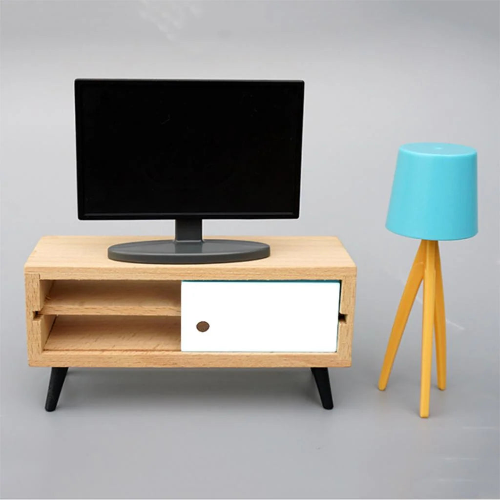 1:12 Scale Mini TV with Television Cabinet Dollhouse Furniture Y71896