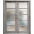 Sliding French Double Pocket Doors 36 x 84 inches Solid Wood with Frosted Glass N44690