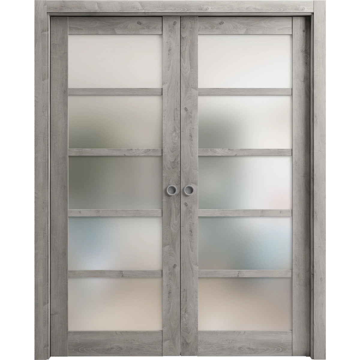 Sliding French Double Pocket Doors 36 x 84 inches Solid Wood with Frosted Glass N44690