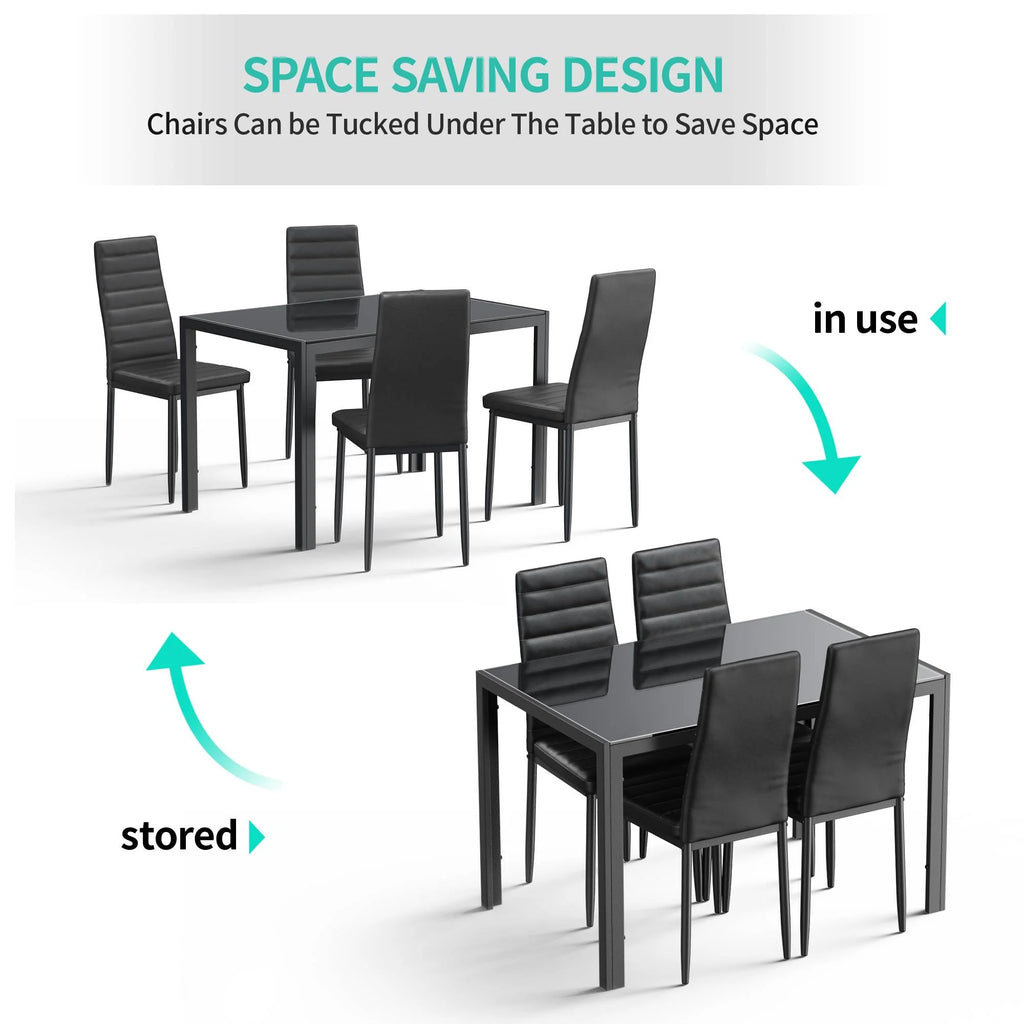 Black 5-Piece Rectangular Kitchen Dining Table Set F10952