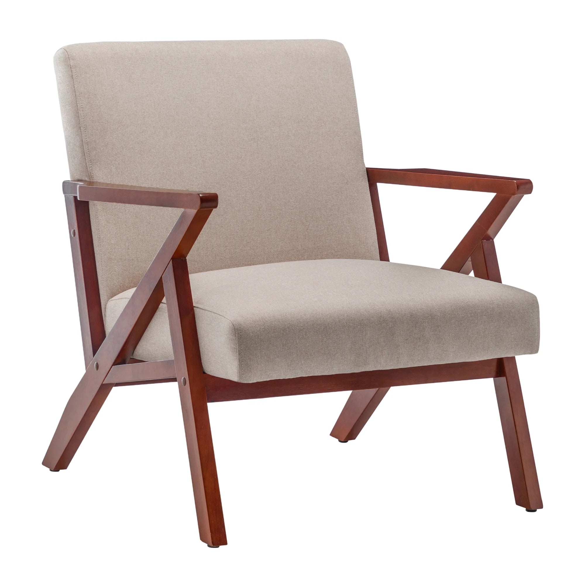 Sandy Beige Fabric Accent Chair with Espresso Frame N716