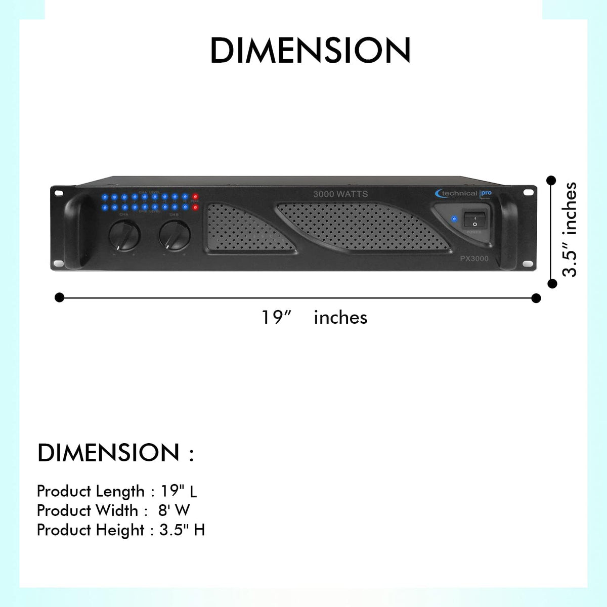 3000 Watts 2-Channel DJ Power Amplifier D628286