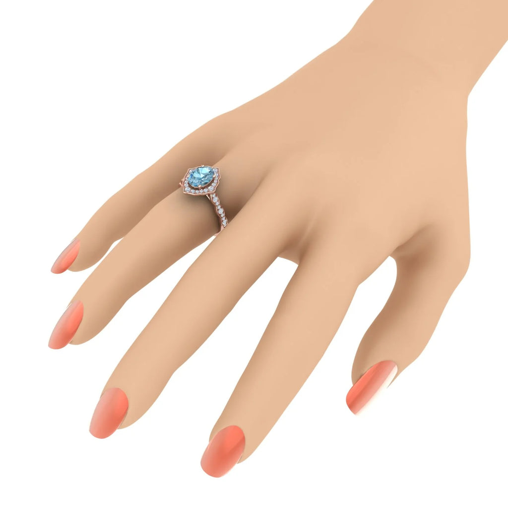 14K Rose Gold Oval Blue Topaz Engagement Ring U6554
