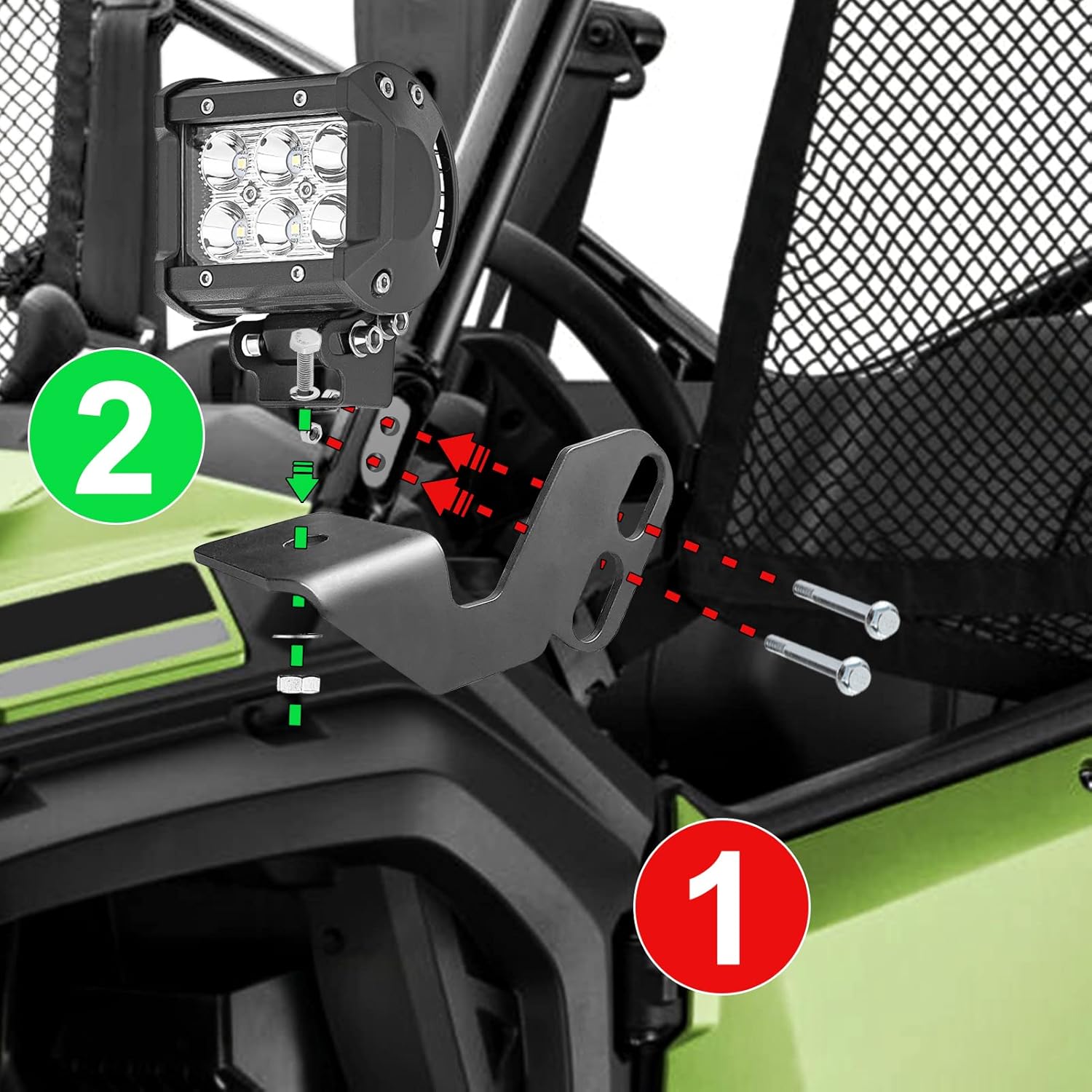 Front Pillar Roll Cage Light Mount Brackets Pair 18W 4 LED Spot Work Lights with Wiring Kit D94248