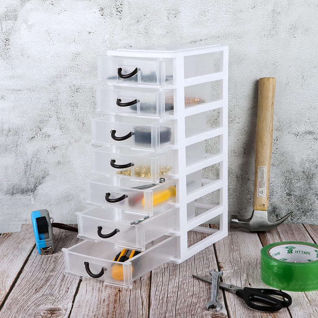 White 7 Clear Desktop Drawer Mini Organizer Box A34390