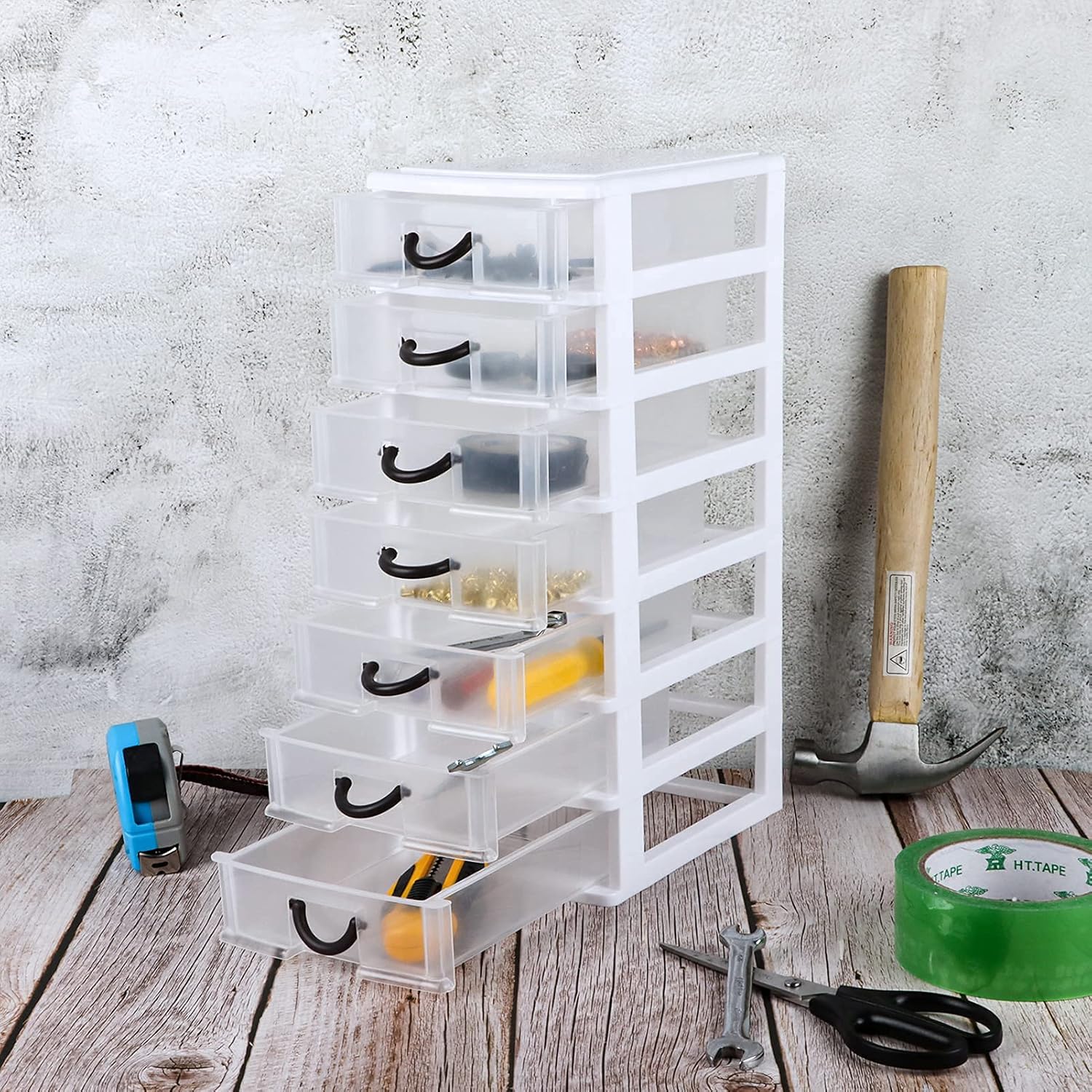 White 7 Clear Desktop Drawer Mini Organizer Box A34390