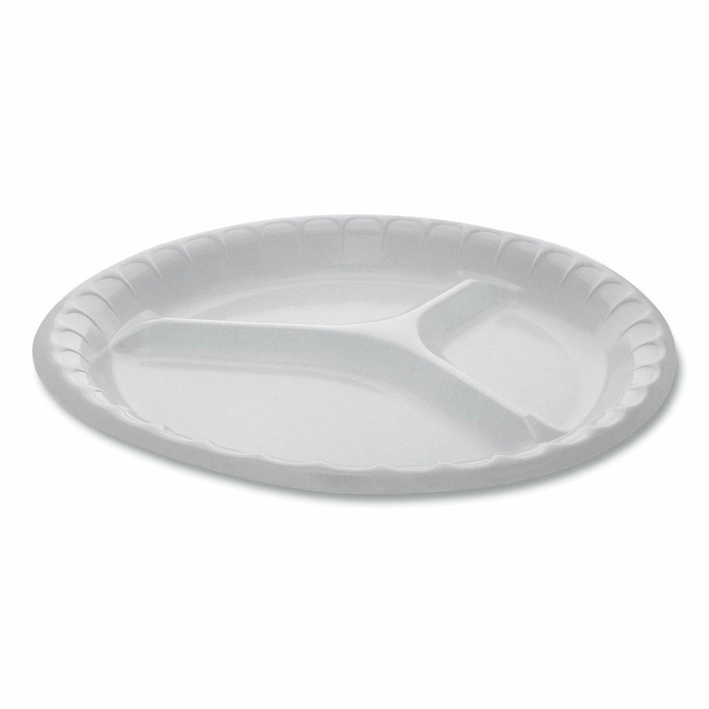 White 3-Compartment Laminated Foam Plate, 540/Carton J356