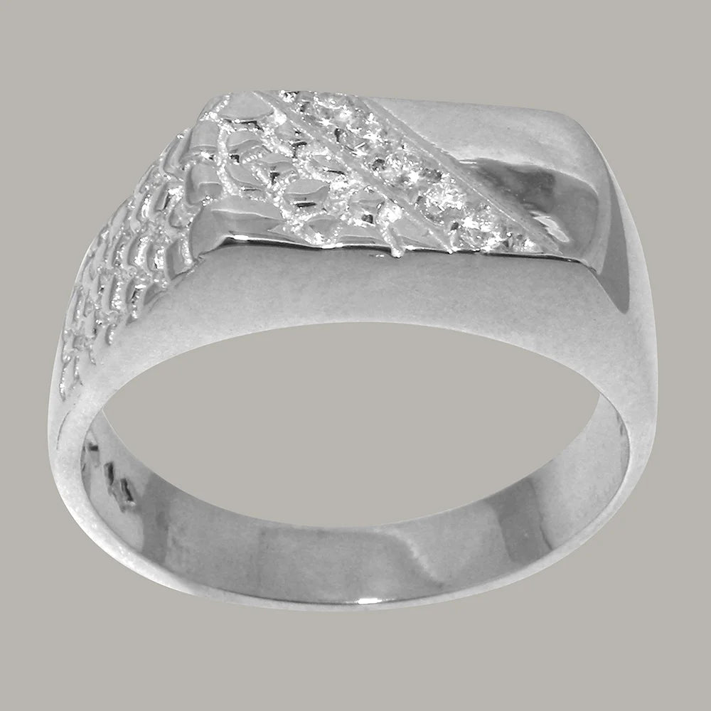 925 Sterling Silver Natural Diamond Mens Engagement Ring A442706