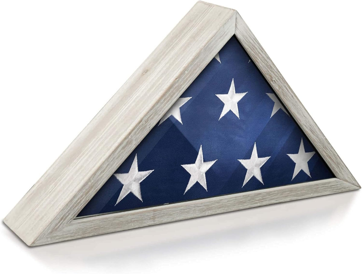 Whitewashed Solid Wood Military Flag Display Case C394941