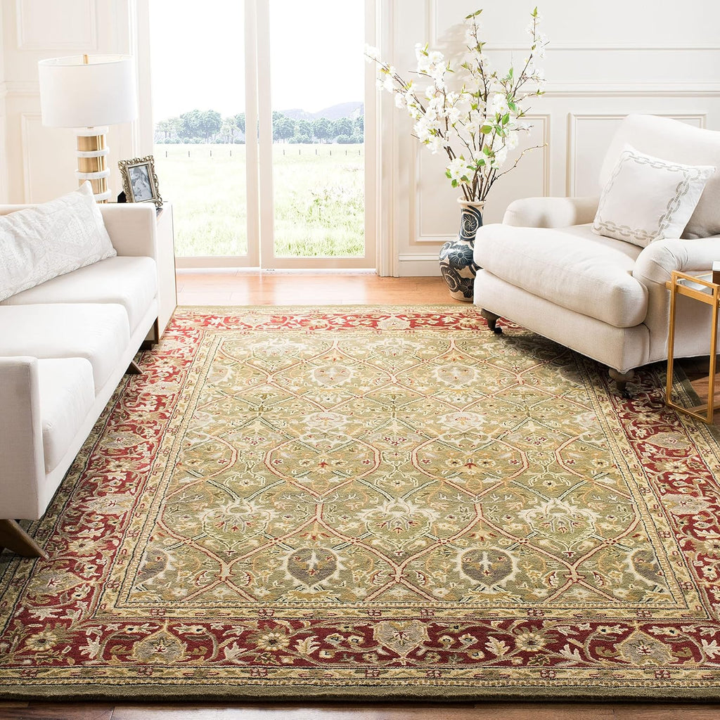 9'6" x 13'6" Light Green Beige Handmade Traditional Wool Area Rug N294