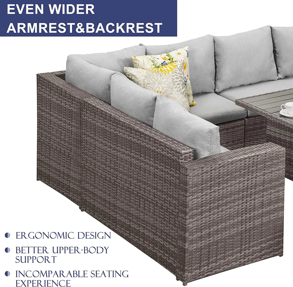 7 Piece Outdoor Dining Sectional Sofa with Dining Table and Chair X423795
