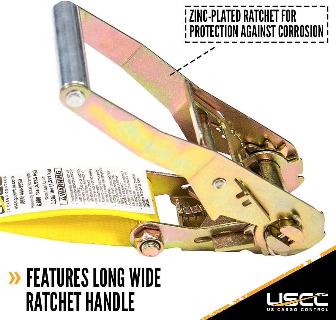 2 Pack Yellow 2 Inch x 20 Foot Ratchet Straps with Snap Hook K104101