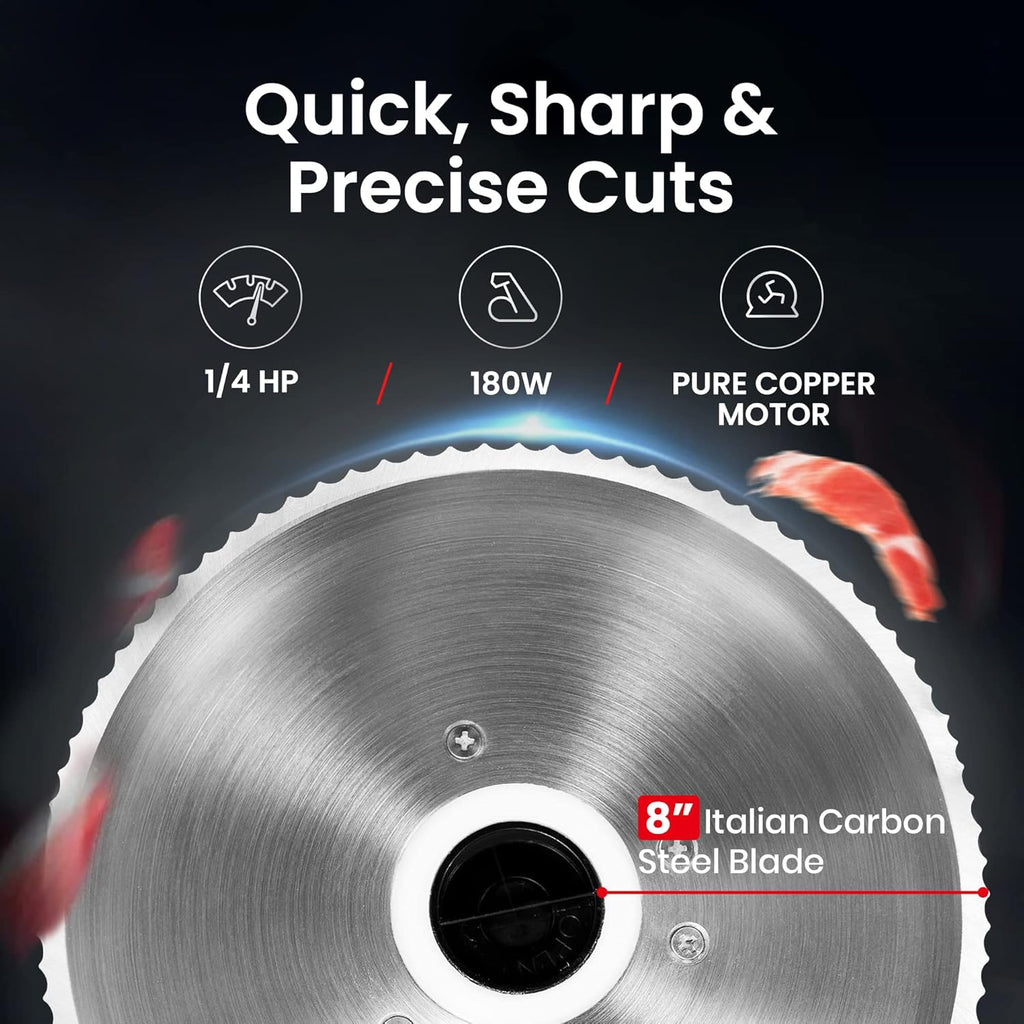 Electric Meat Slicer with 8.7 Italian Carbon Steel Blade, 0.5mm to 15mm Adjustable Slicing Thickness M4853