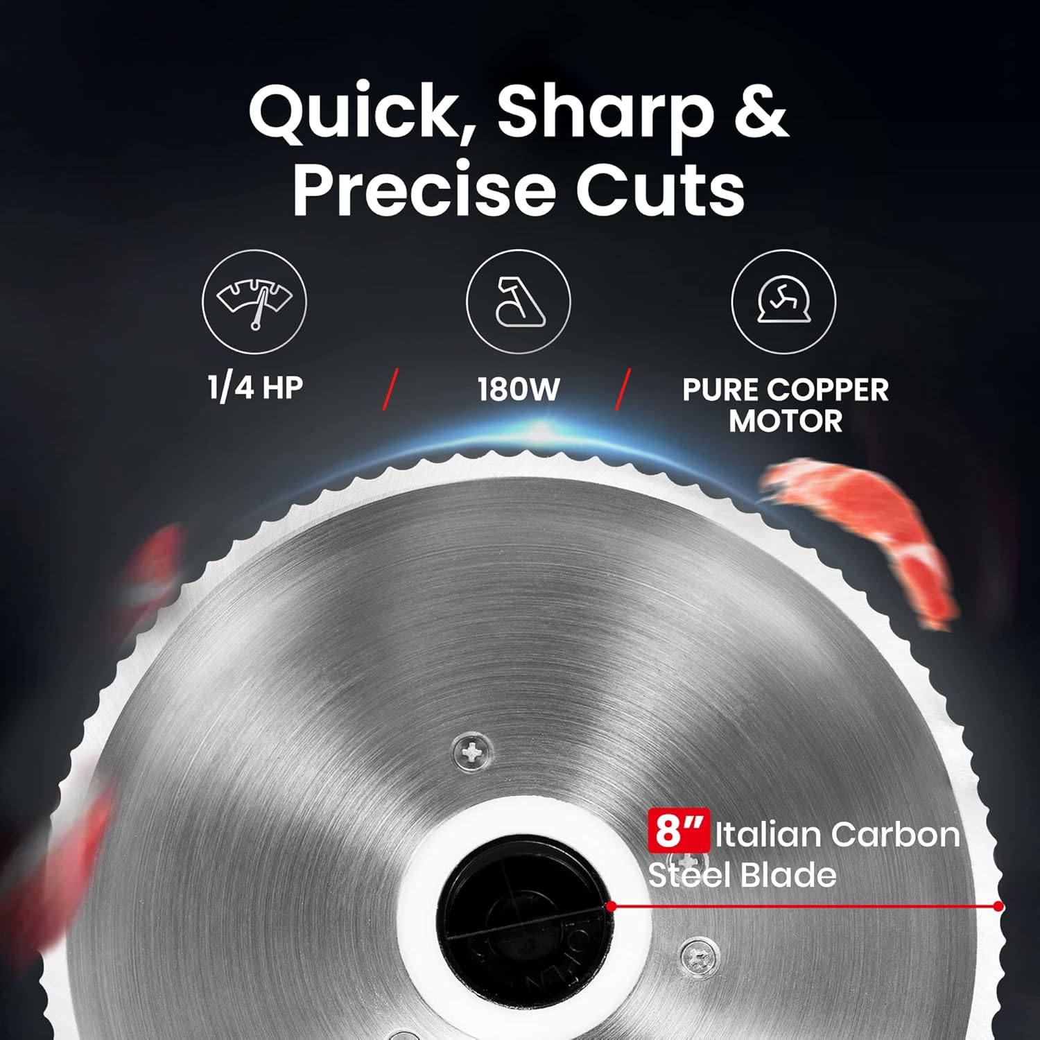 Electric Meat Slicer with 8.7 Italian Carbon Steel Blade, 0.5mm to 15mm Adjustable Slicing Thickness M4853