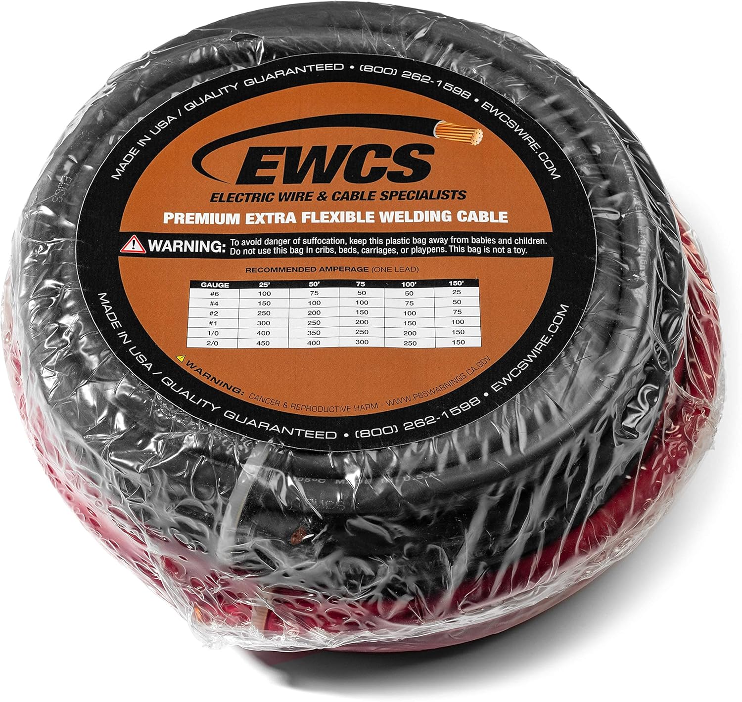 6 Gauge Extra Flexible Welding Cable 600 Volt Combo Pack - Black+Red 25 Feet of Each R802827