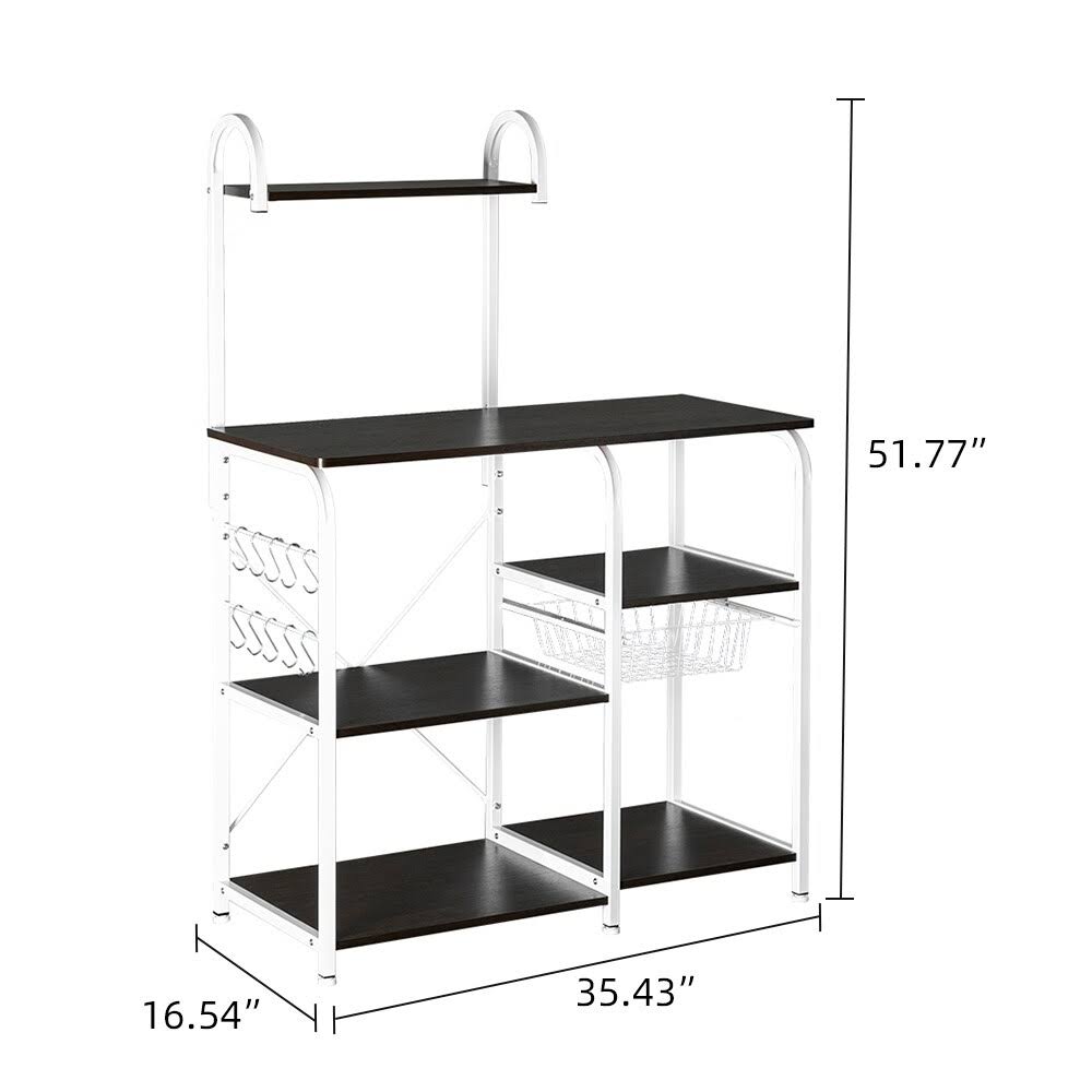 4-Tier Kitchen Baker's Rack Storage Shelf with 10 Hooks Deep Brown S750