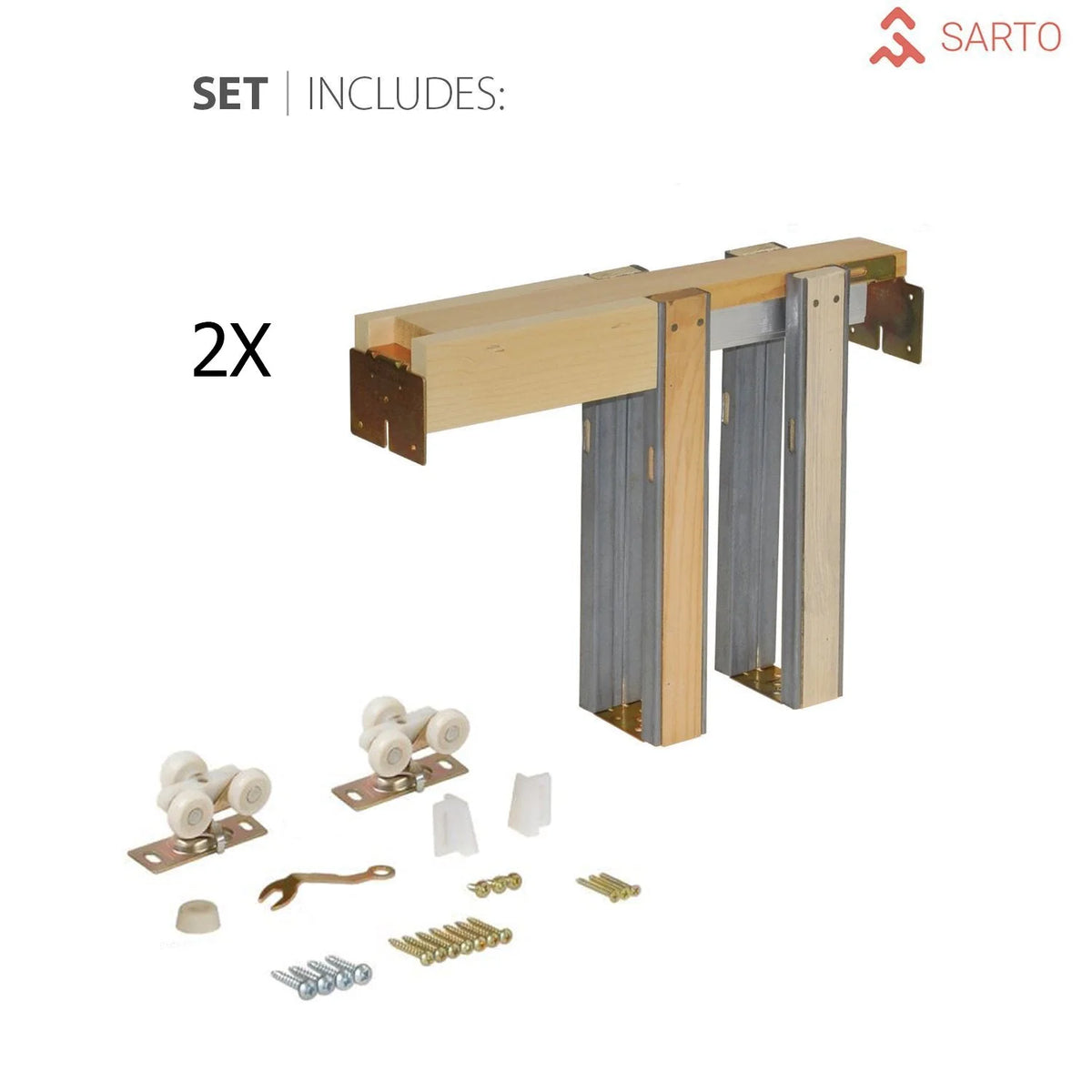 Sliding French Double Pocket Doors 36 x 84 inches Solid Wood with Frosted Glass N44690