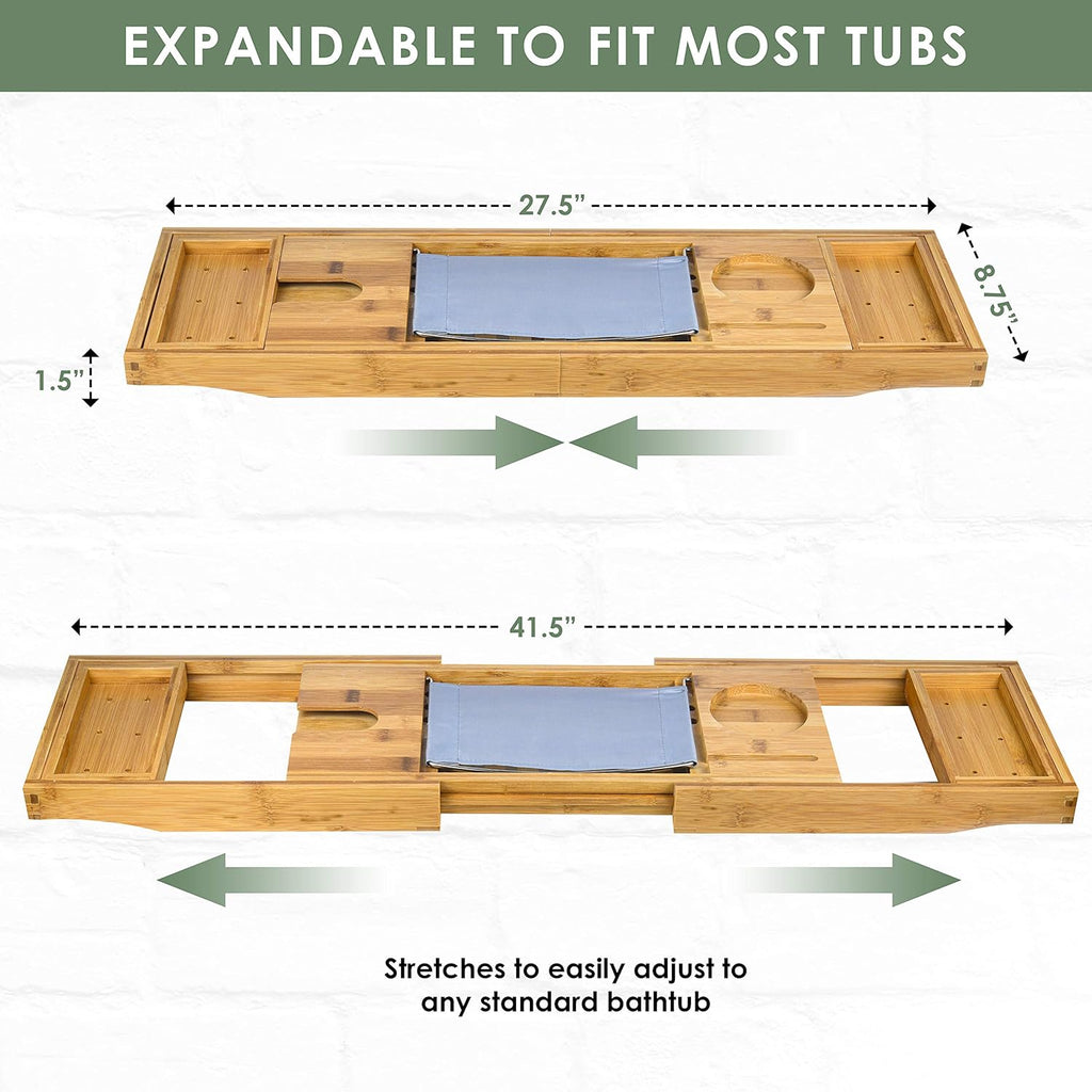 Bamboo Bathtub Caddy Tray with Book & Wine Holder, Expandable, Pack of 2 I463430