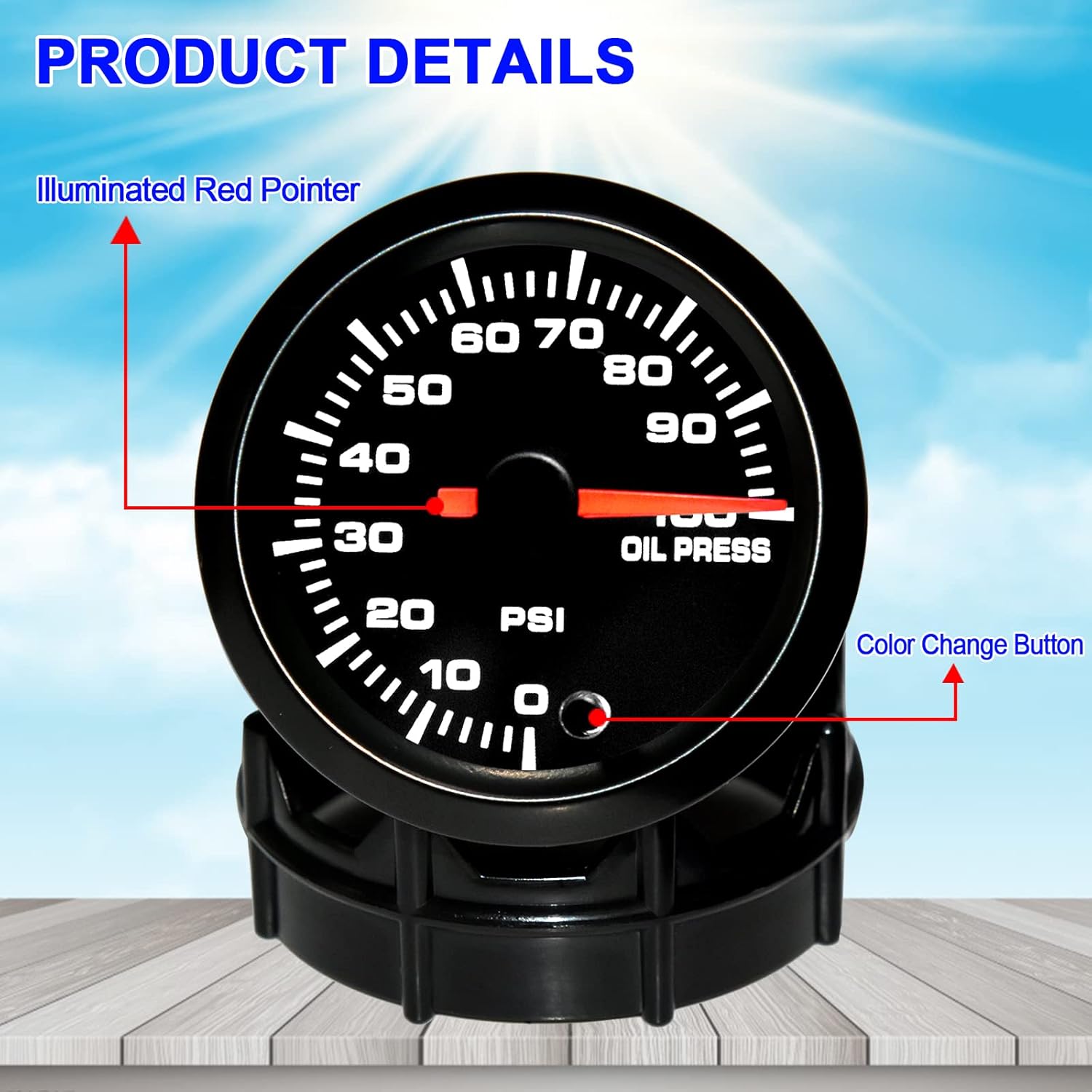 7 Color 100 PSI Oil Pressure Gauge Kit 52mm with Pressure Sensor Pack of 2 P80564