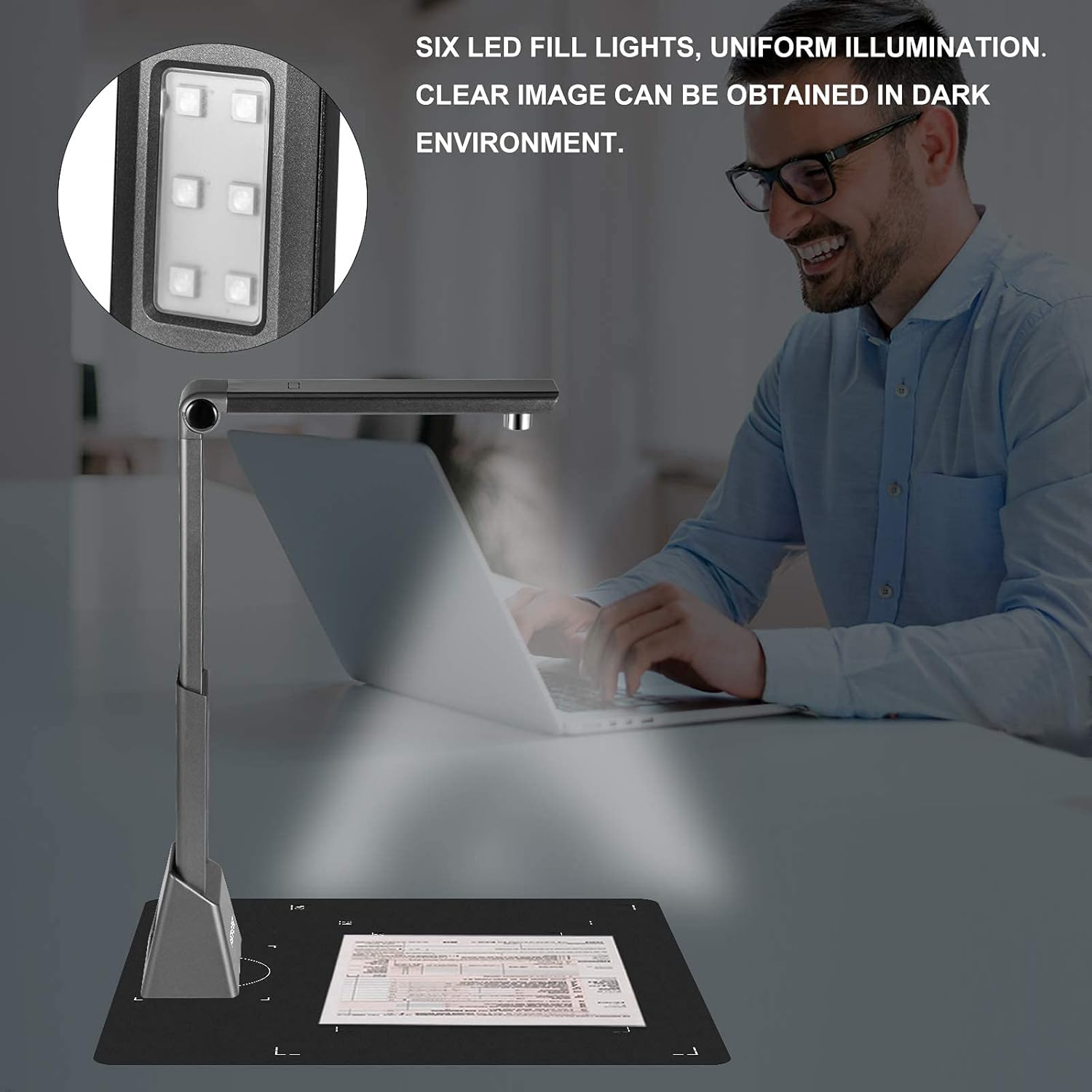 Document Scanner Camera with OCR Function, 10 Mega-Pixel Lens with LED Lights N20013