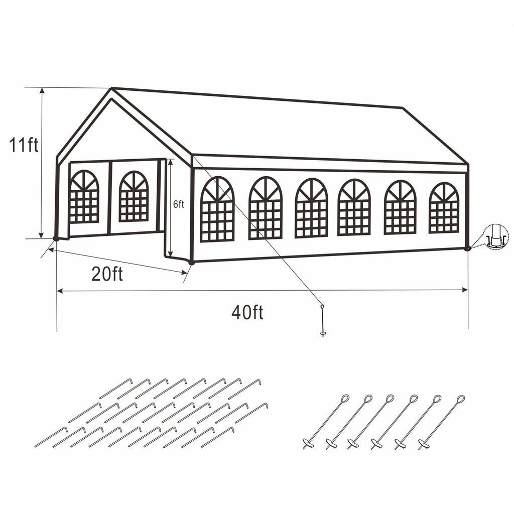 20 X 40 FT White Heavy Duty Outdoor Canopy Tent with Windows I92785