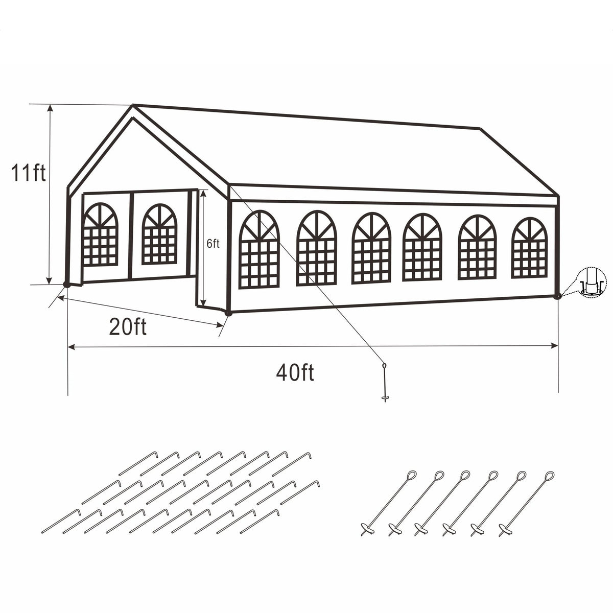 20 X 40 FT White Heavy Duty Outdoor Canopy Tent with Windows I92785