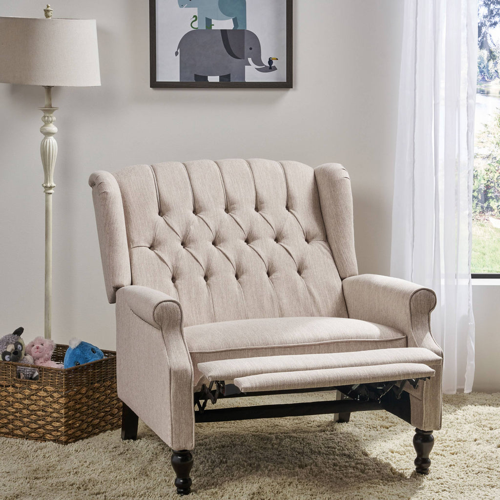 Navy Blue Oversized Fabric Push Back Recliner D3416
