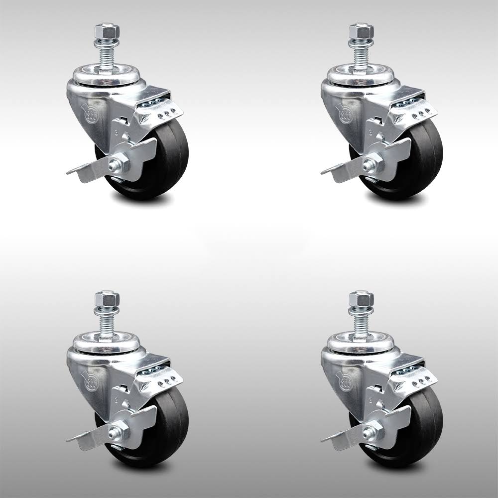 3 inch Soft Rubber Wheel Swivel Caster Set Brake E172261