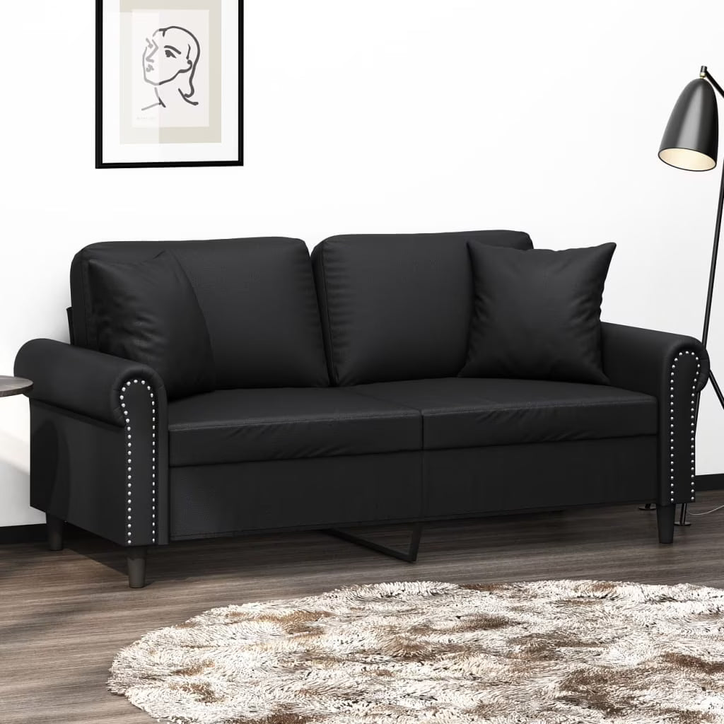 Black 55.1" Faux Leather 2-Seater Sofa I472598
