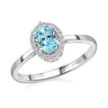 Oval Blue Aquamarine White Diamond 18K White Gold Halo Ring Size 7 Ct 0.85 G-H Color Si1 Clarity O1796